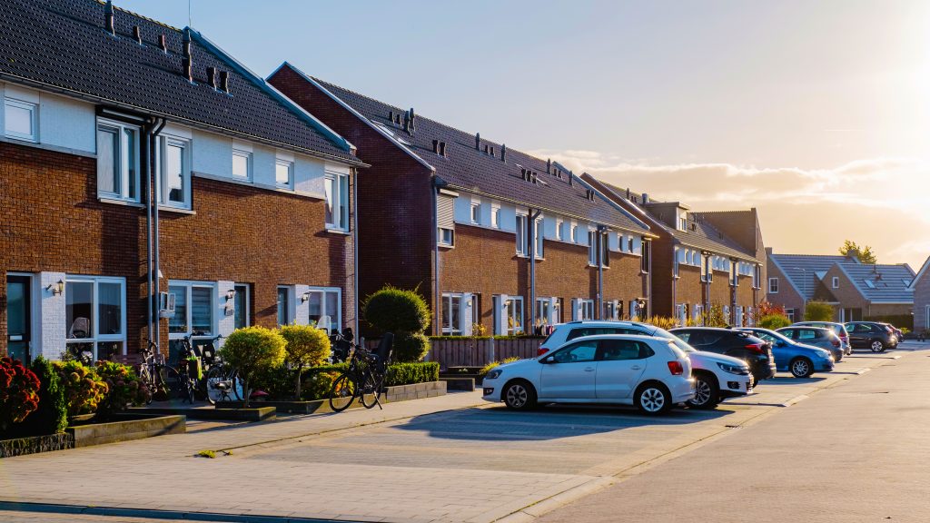 Suburban area with modern family houses, newly build moder